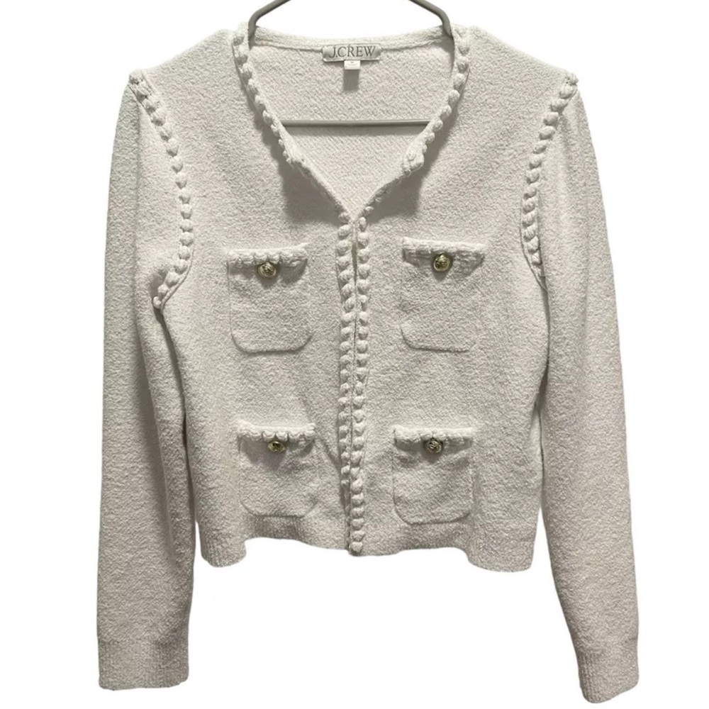 J. Crew Women's White Odette Sweater Lady Jacket In Cotton-blend Bouclé Size M